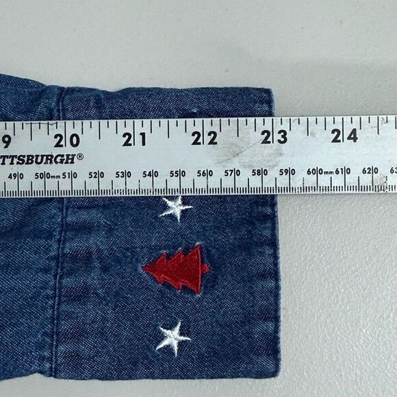 Vintage Christmas Winter‎ Denim LS Blouse Womens 1X Blue Snow Flake Pop Cuff - Picture 8 of 10
